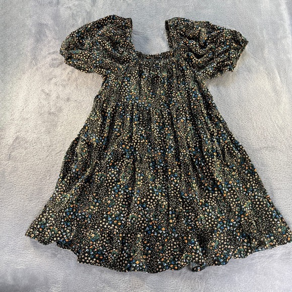 wild fable Dresses & Skirts - Wild Fable Black Floral Mini Dress Smocked Puff Sleeve Womens M Babydoll Prairie